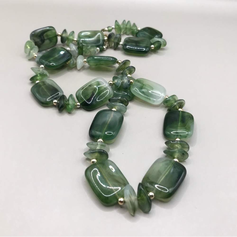 Marbled Green Acrylic & Silver-Tone Bead Necklace - Picture 2 of 5